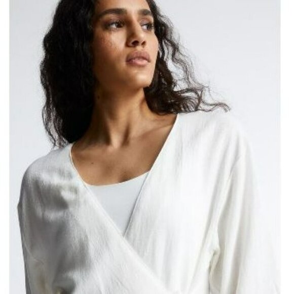 Zara White Long Wrap Blouse Size Medium Kimono - Picture 1 of 12